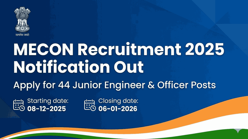 MECON Limited Recruitment 2026 for Junior Engineers (40 posts).